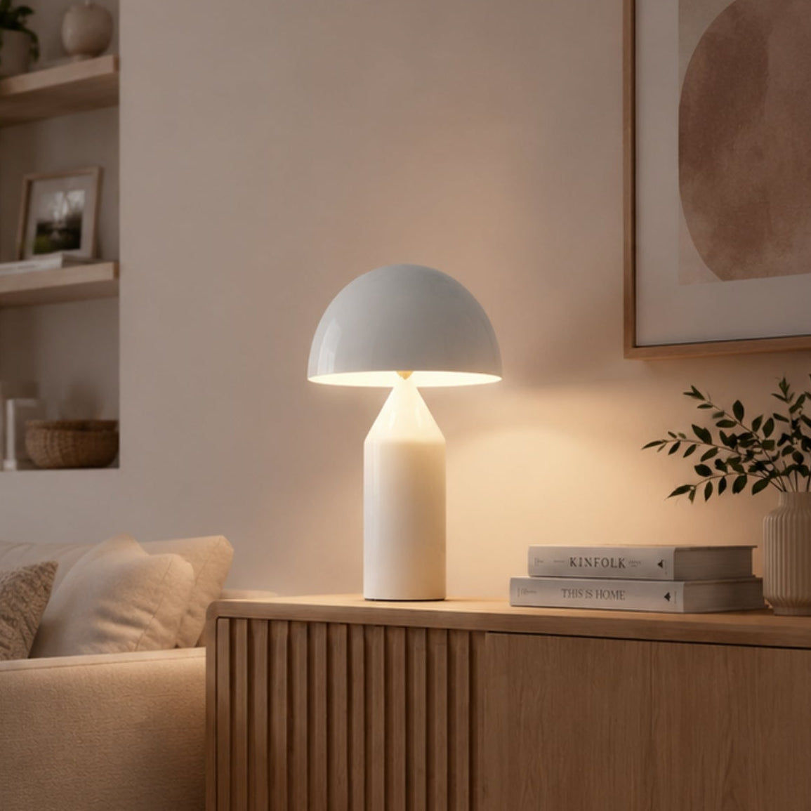 lampe champignon blanche vu rapproche design iconique italien