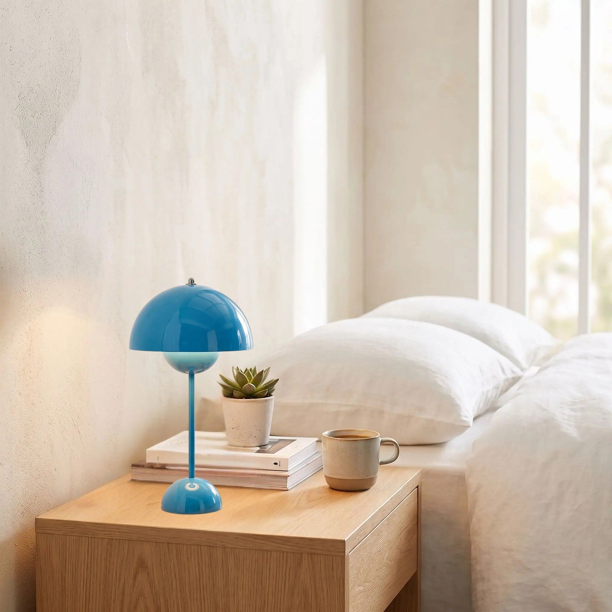 lampe champignon bleu ciel chevet avec cafe design italien rechargeable