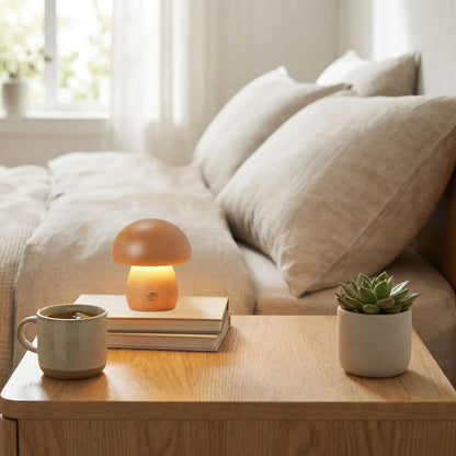 lampe champignon bois hetre court sur table chevet petite tactile bois