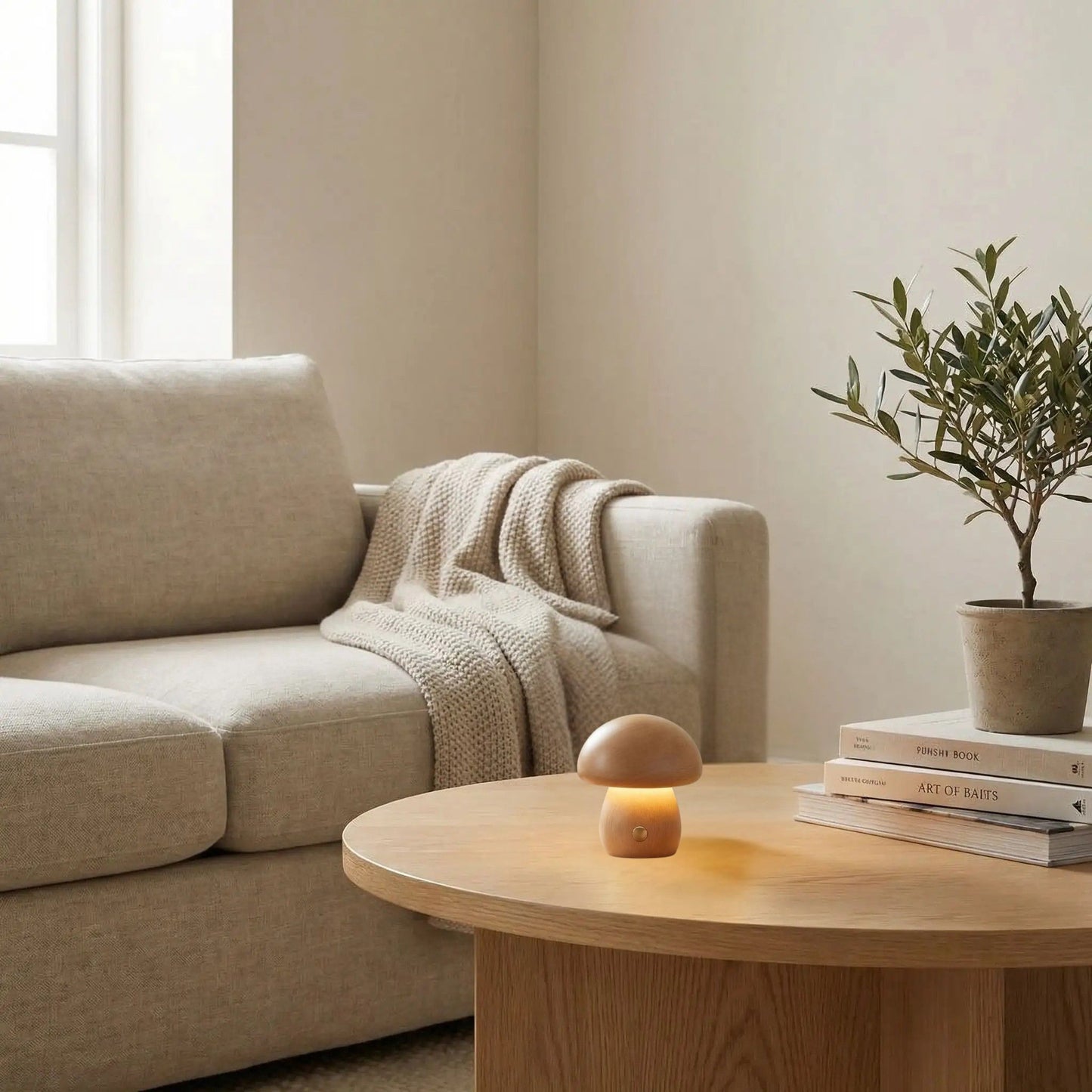 lampe champignon bois hetre court sur table salon petite tactile bois