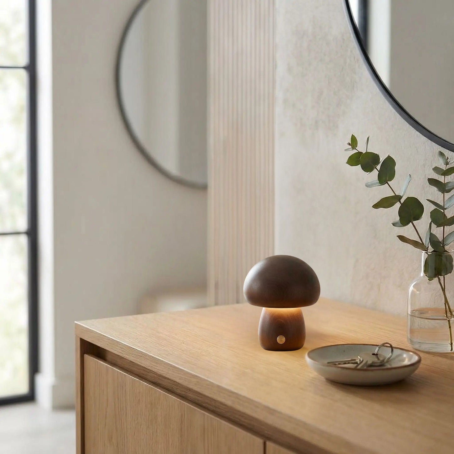 lampe champignon bois hevea court table entree petite tactile bois
