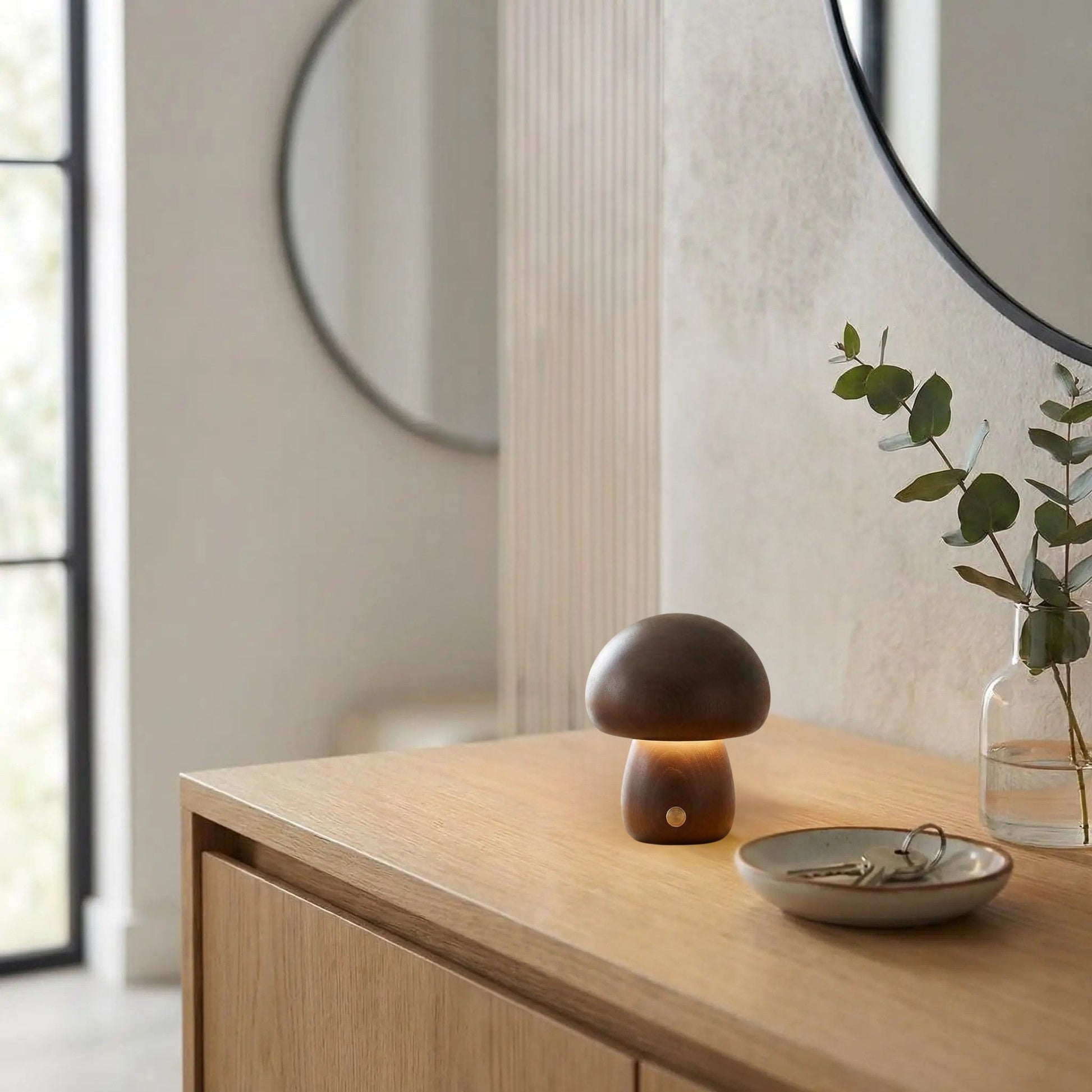 lampe champignon bois hevea court table entree petite tactile bois