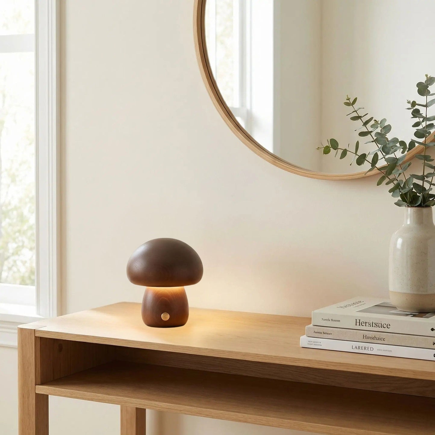 lampe champignon bois hevea court table salle sejour petite tactile bois