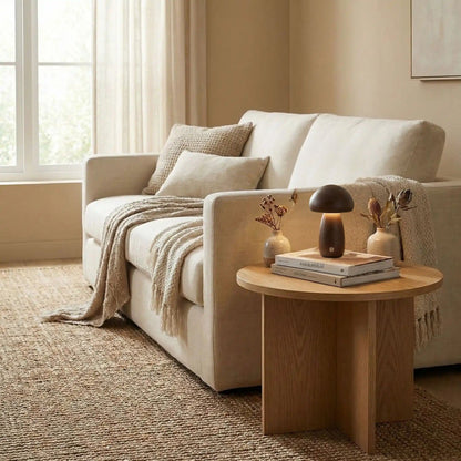 lampe champignon bois hevea long table cote canape petite tactile bois