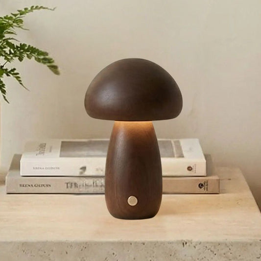 lampe champignon bois hevea sur table chevet petite tactile bois