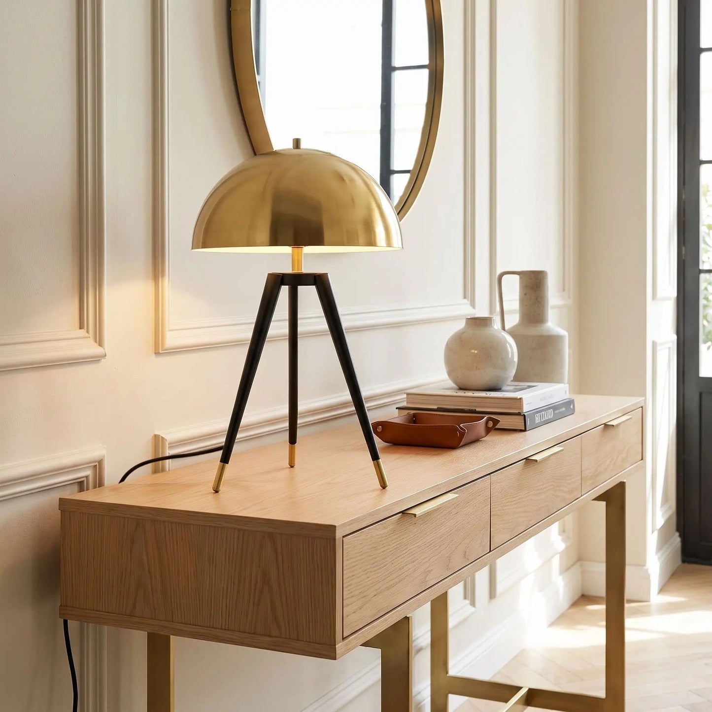 lampe champignon console entree doree mid century