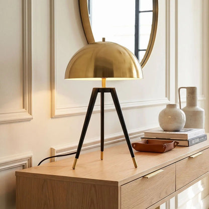 lampe champignon console entree vu rapproche doree mid century