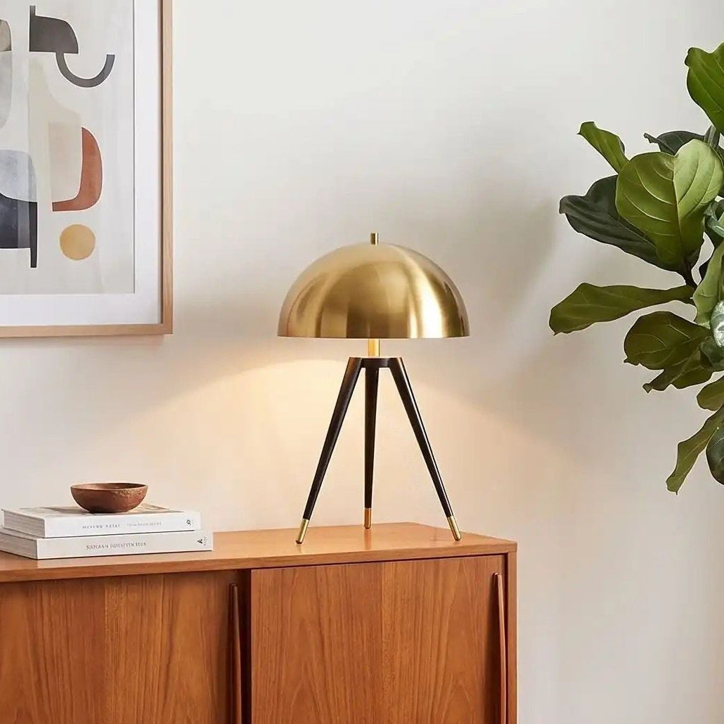 lampe champignon console vu rapproche doree mid century