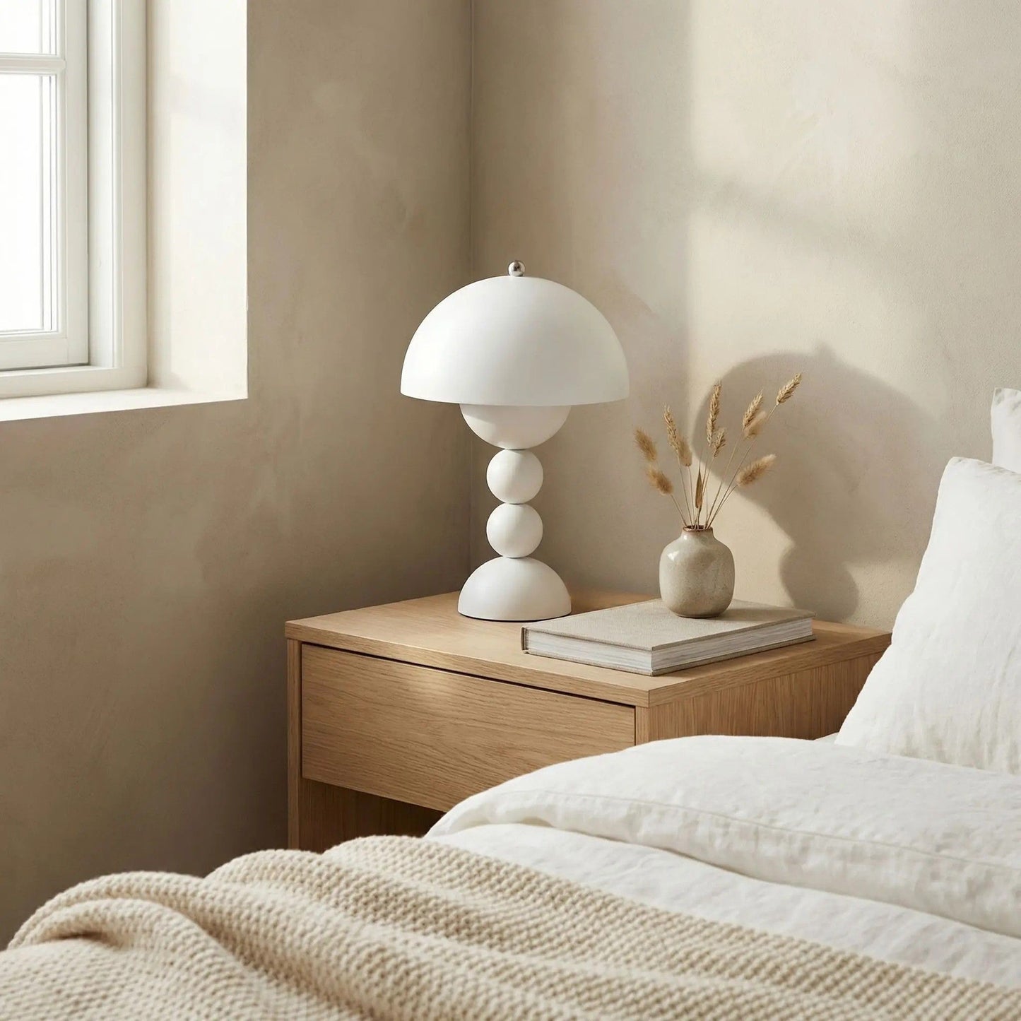 lampe champignon couleur blanc mat table chevet artistique rechargeable