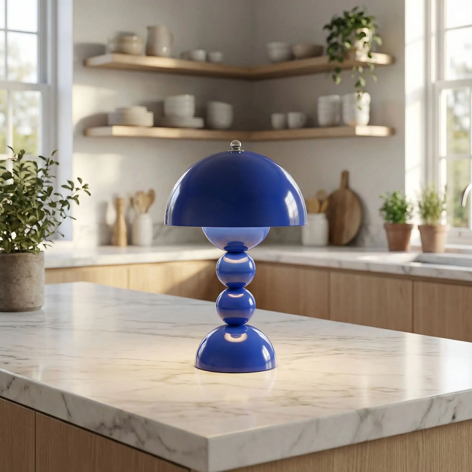 lampe champignon couleur bleu sur comptoir artistique rechargeable