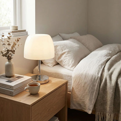 lampe champignon couleur creme table chevet verre confort