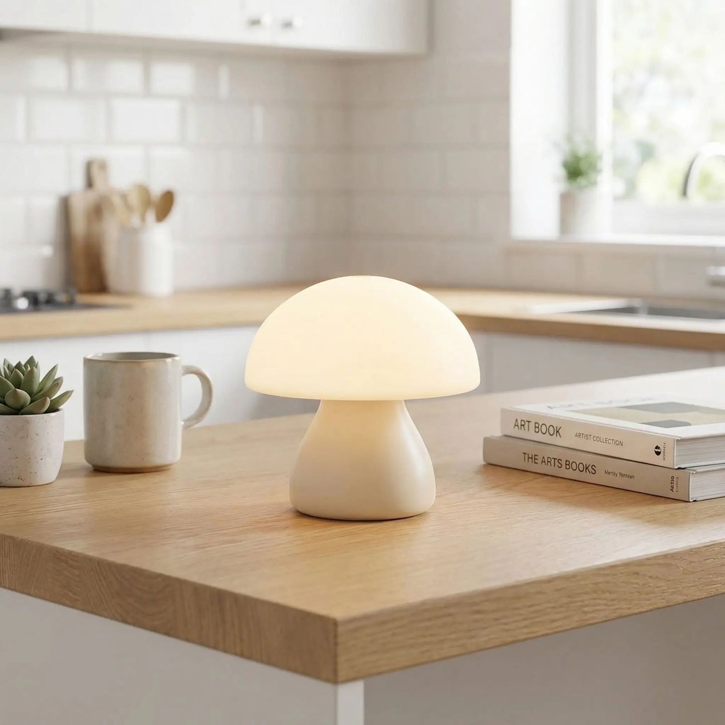 lampe champignon couleur creme vue rapproche comptoir mini tactile rechargeable