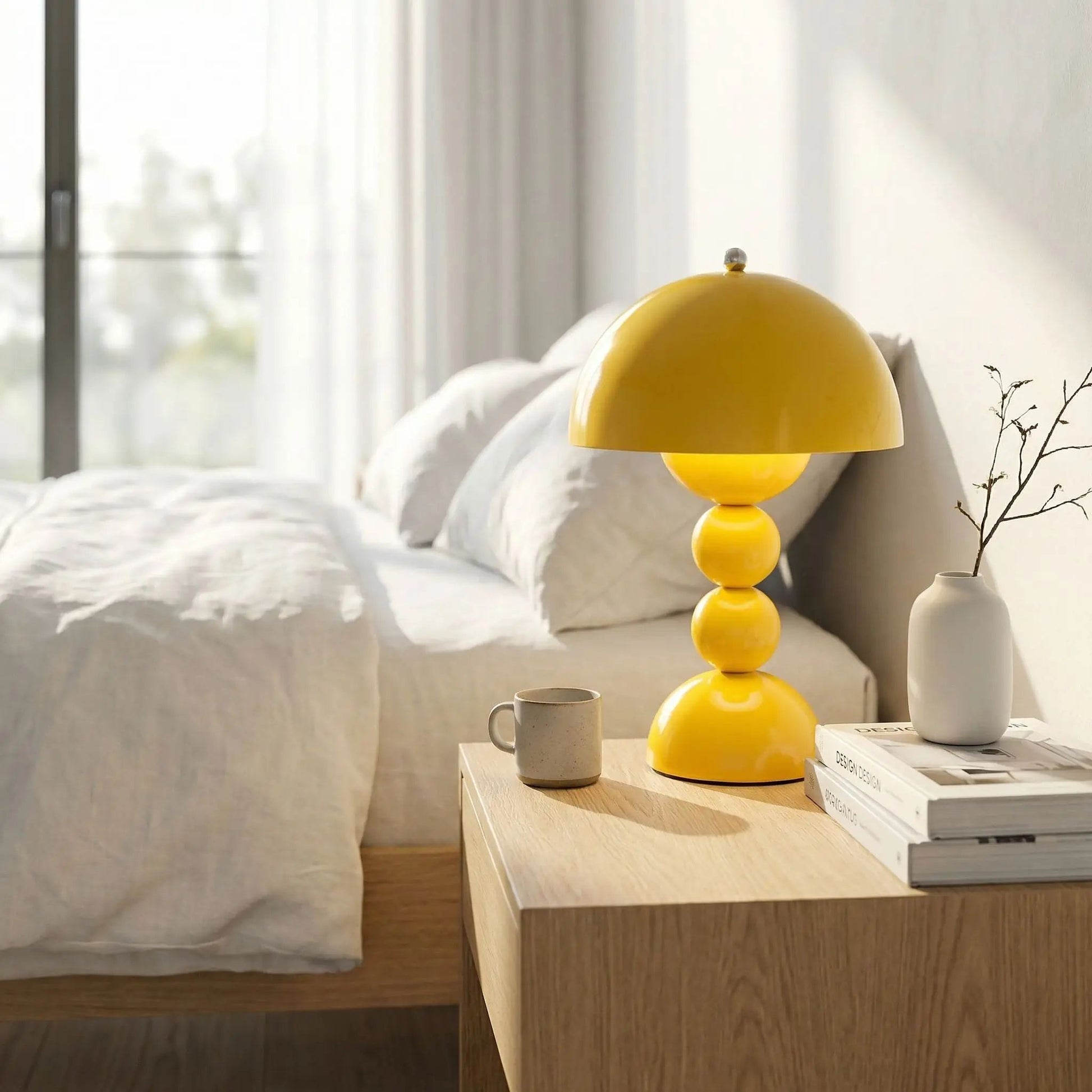 lampe champignon couleur jaune table chevet artistique rechargeable