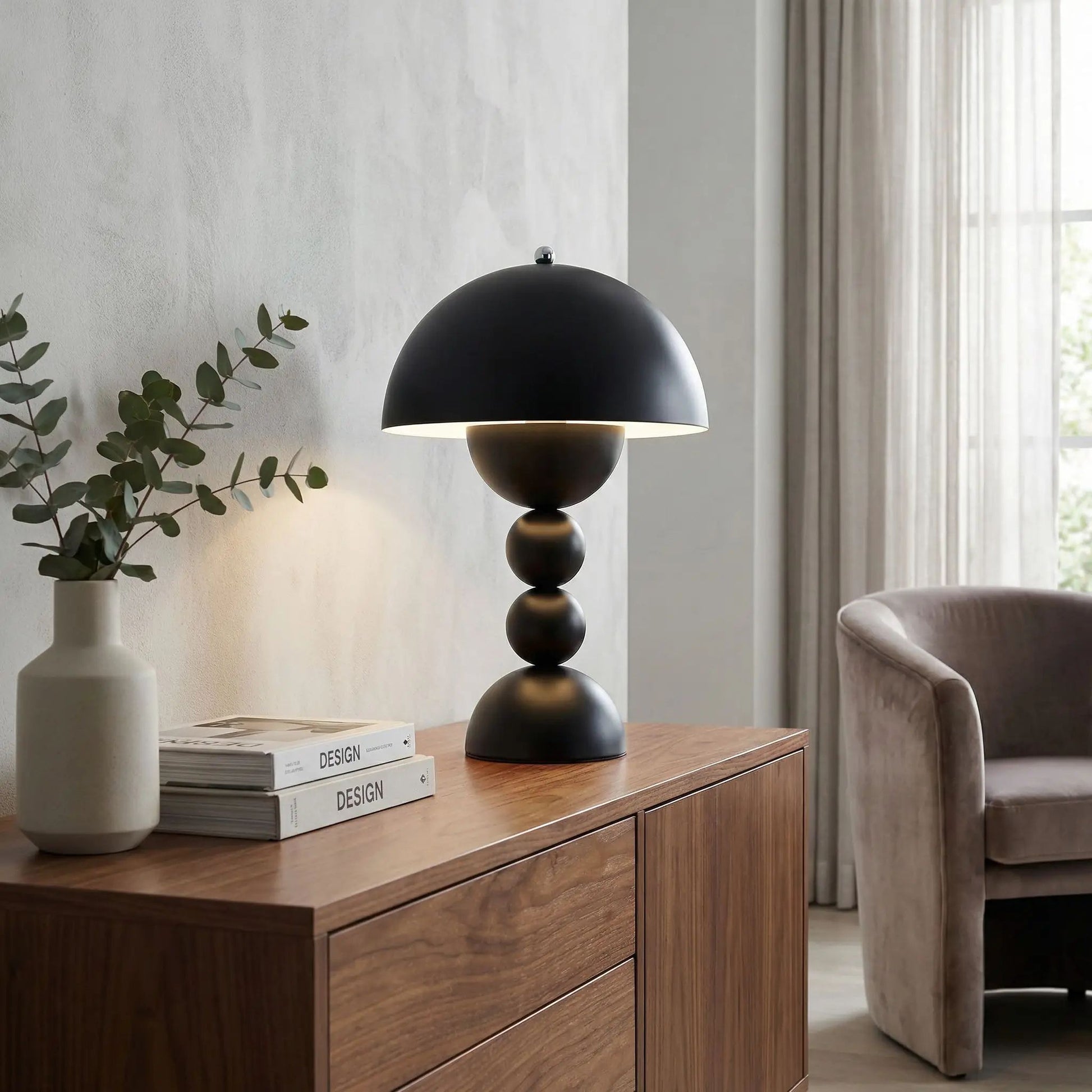 lampe champignon couleur noir mat console sejour artistique rechargeable