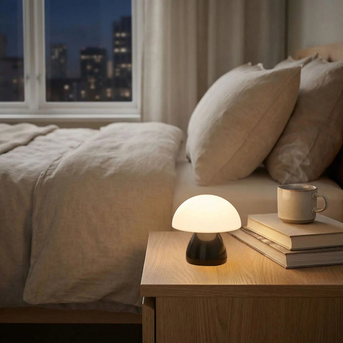 lampe champignon couleur noir temperature blanc chaud table chevet mini tactile rechargeable