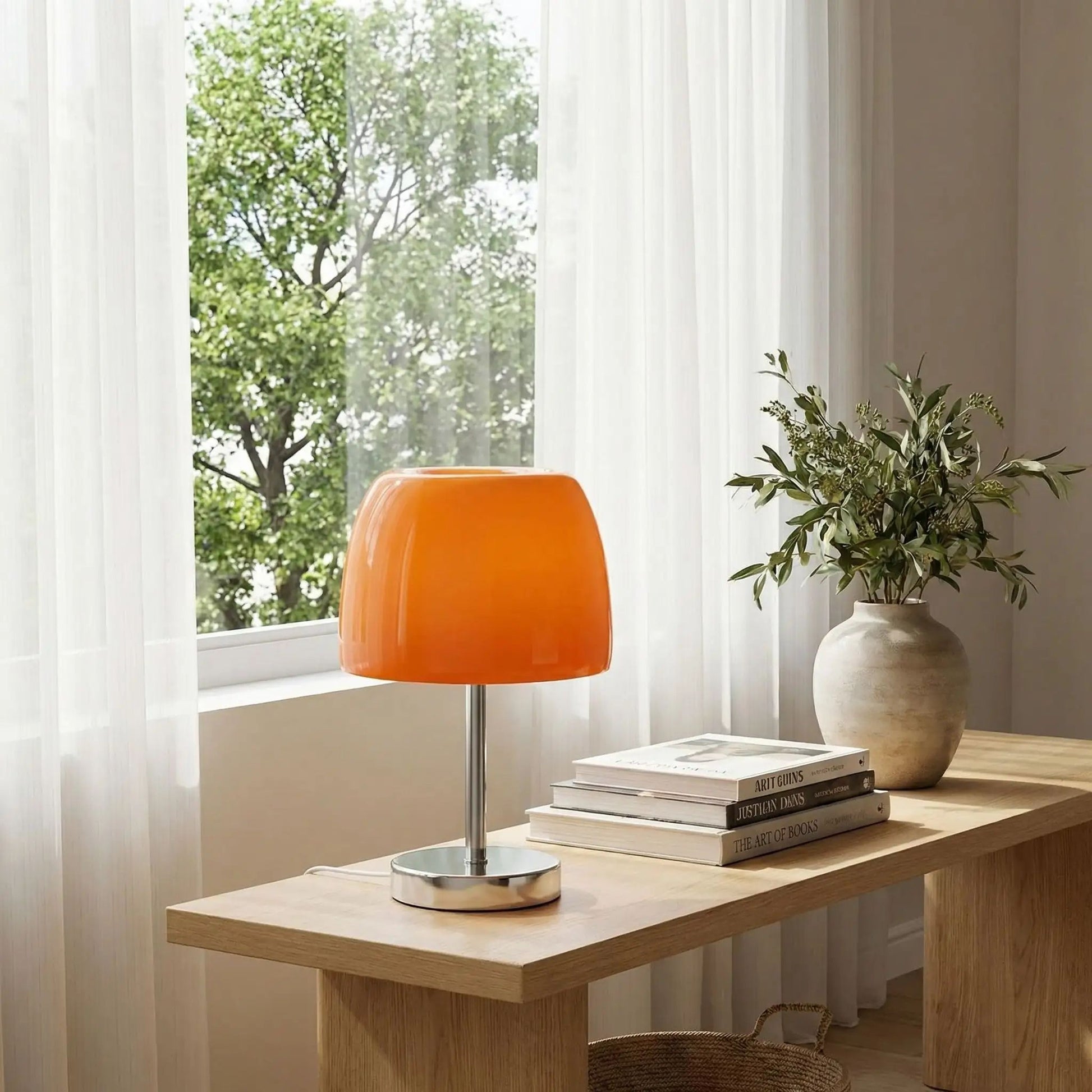 lampe champignon couleur orange sejour verre confort