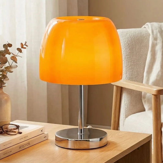 lampe champignon couleur orange table sejour verre confort