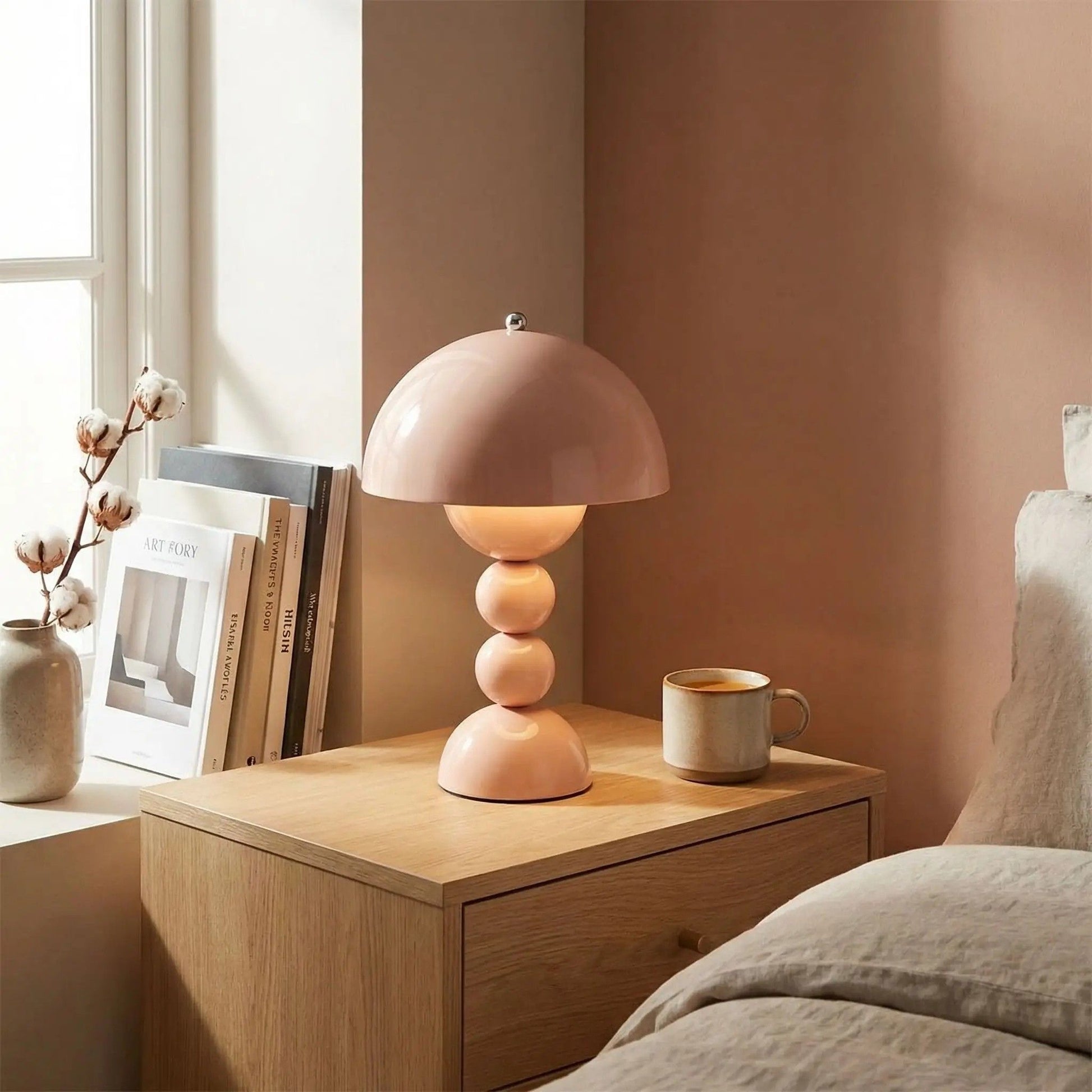 lampe champignon couleur peche table chevet artistique rechargeable
