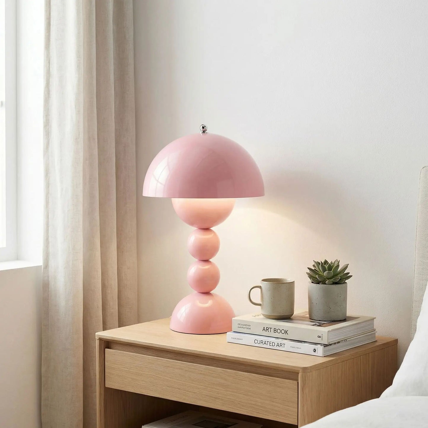 lampe champignon couleur rose table chevet artistique rechargeable