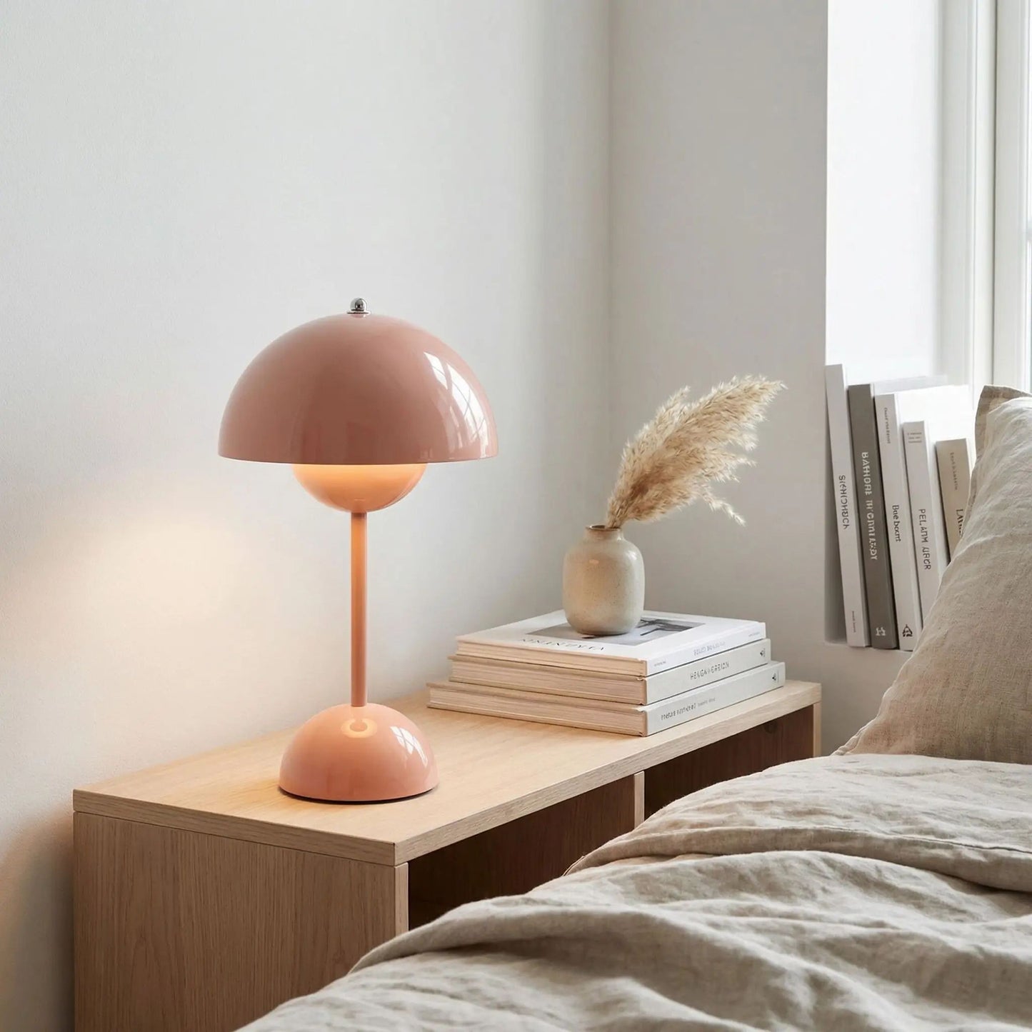 lampe champignon couleur rose table chevet design italien rechargeable