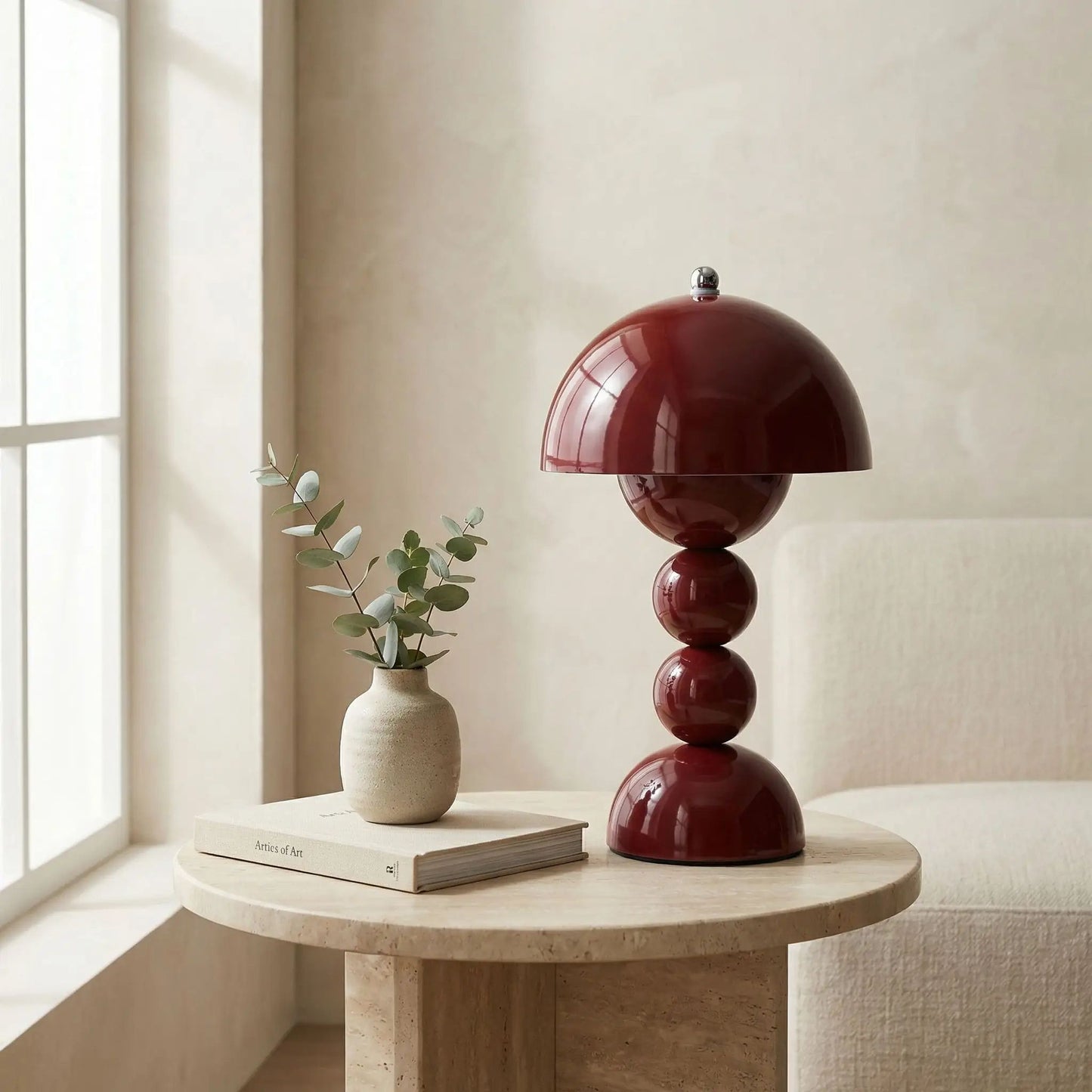 lampe champignon couleur rouge vin table sejour artistique rechargeable