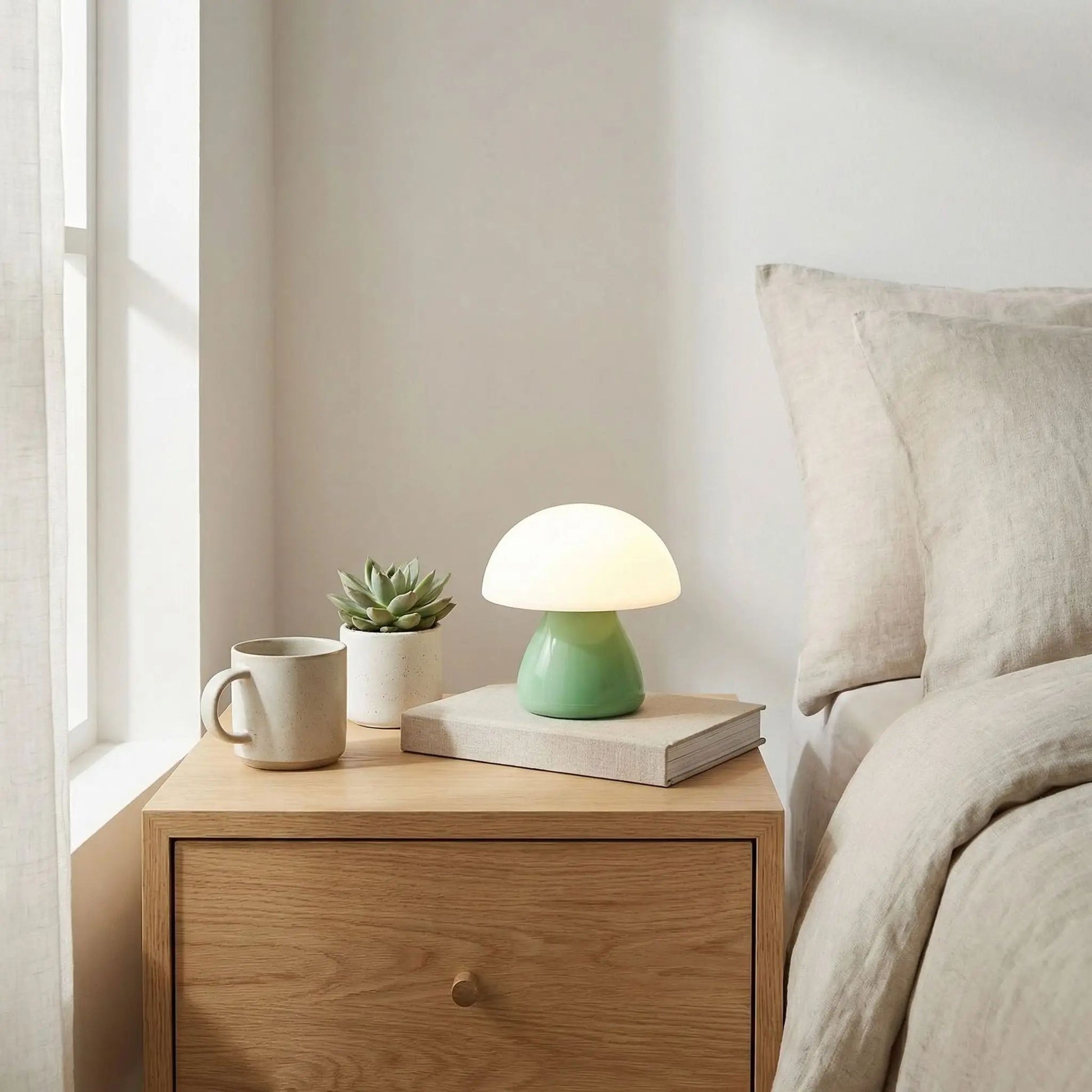 lampe champignon couleur vert menthe temperature blanc chaud mini tactile rechargeable
