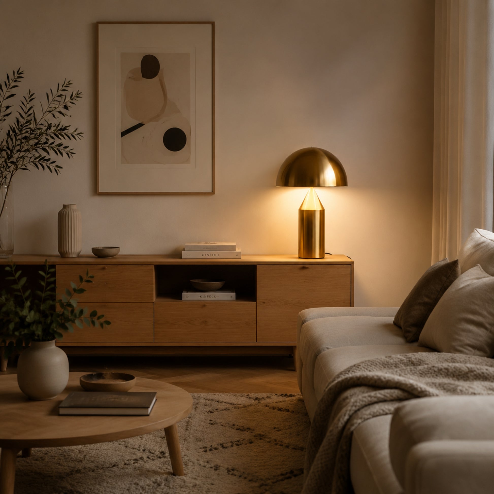 lampe champignon doree avec cadre design iconique italien