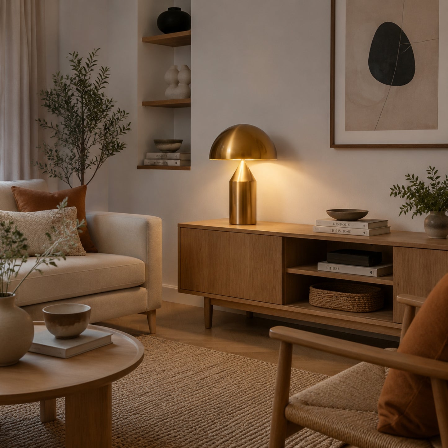 lampe champignon doree avec plante design iconique italien