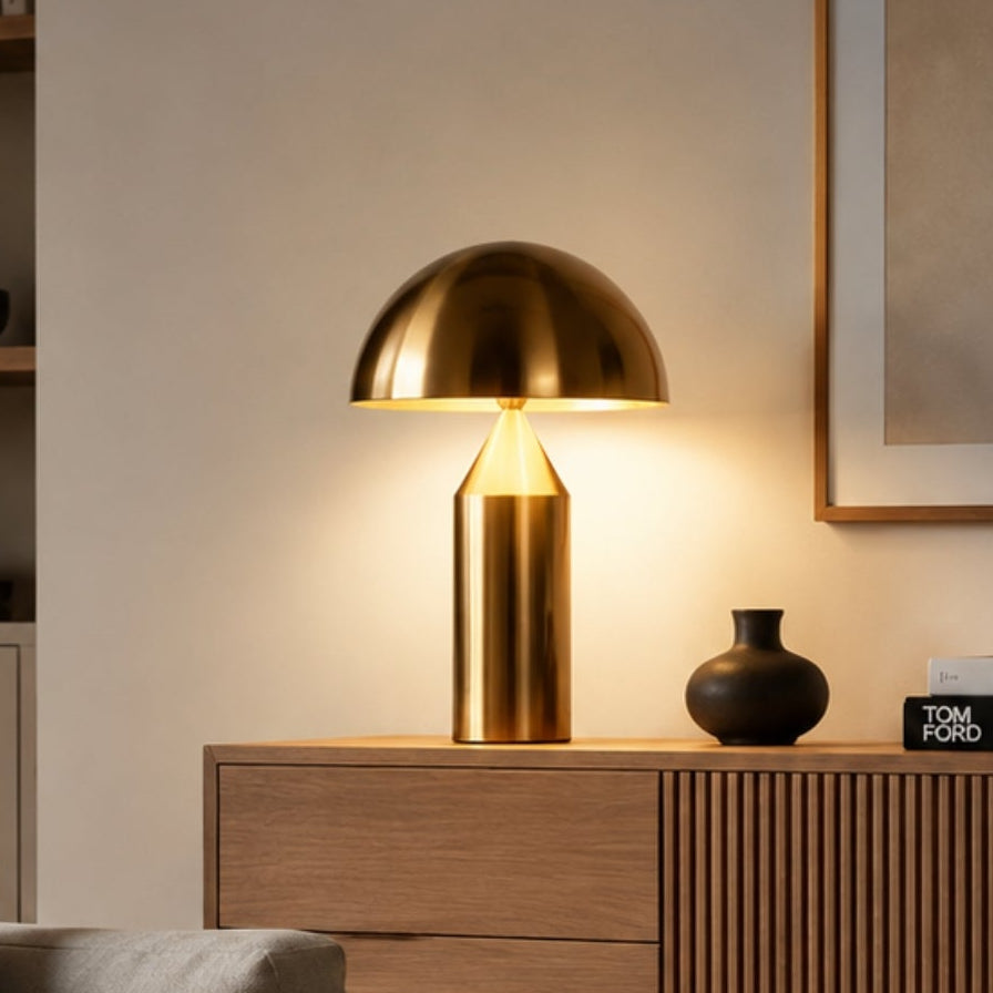 lampe champignon doree vu rapproche design iconique italien
