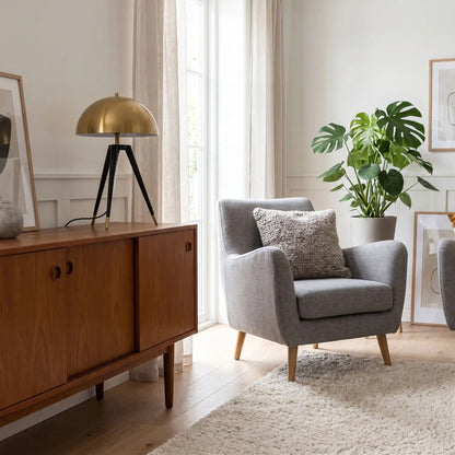 lampe champignon eteinte doree mid century