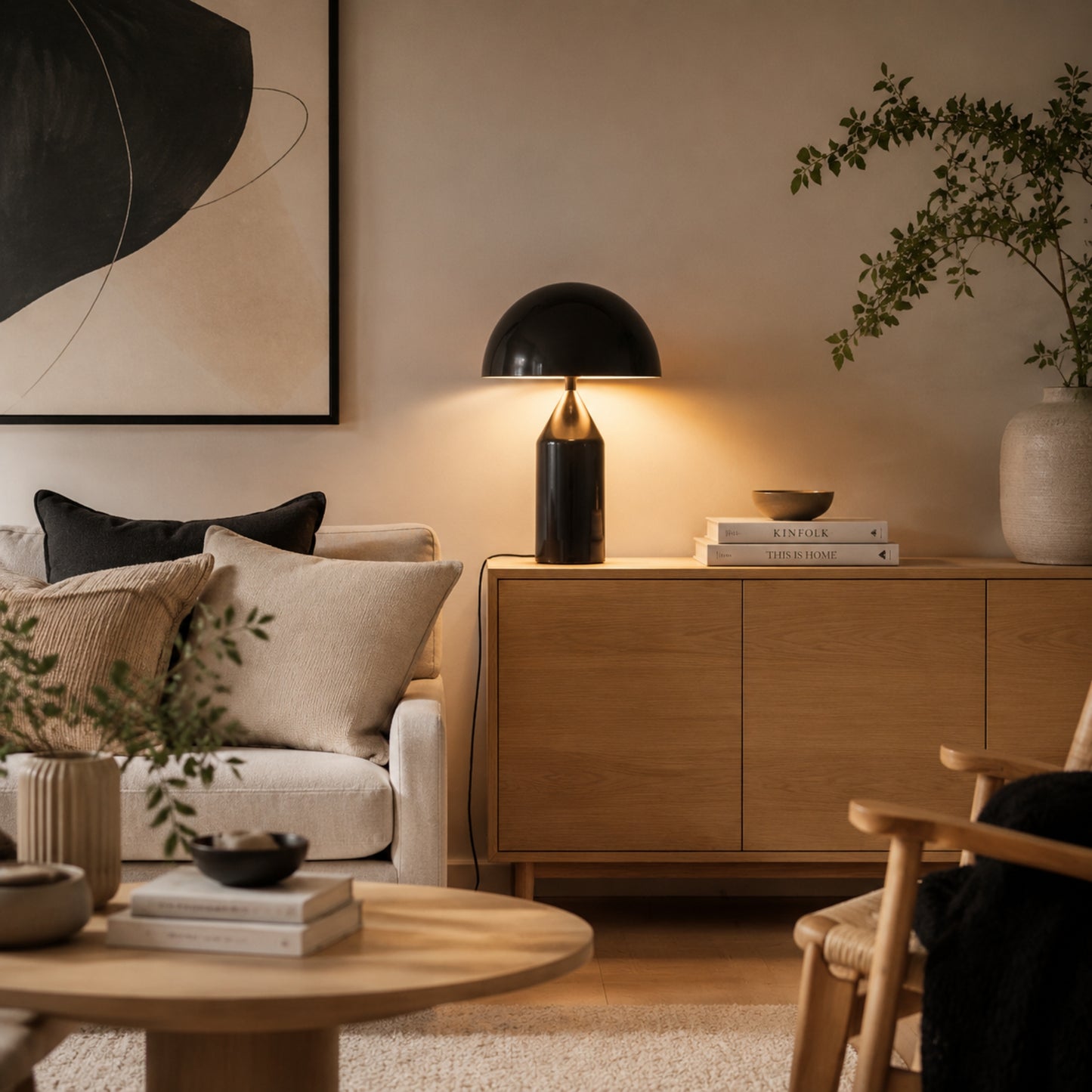 lampe champignon noire avec vase design iconique italien
