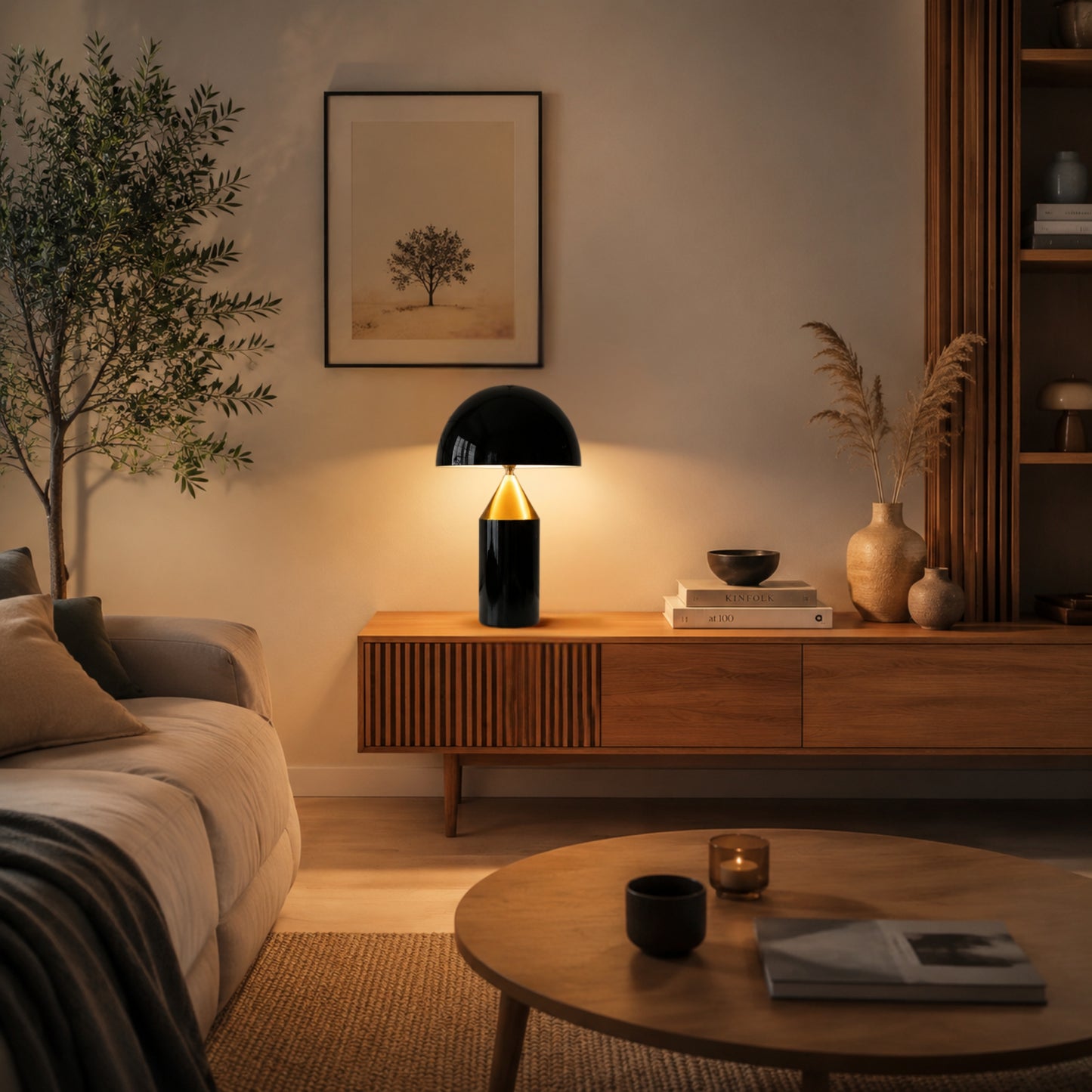 lampe champignon noire doree avec cadre design iconique italien