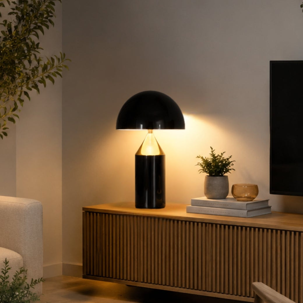 lampe champignon noire doree vu rapproche design iconique italien