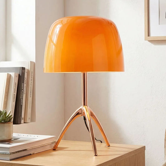 Lampe champignon orange Verre Soufflé orange base cuivre table séjour