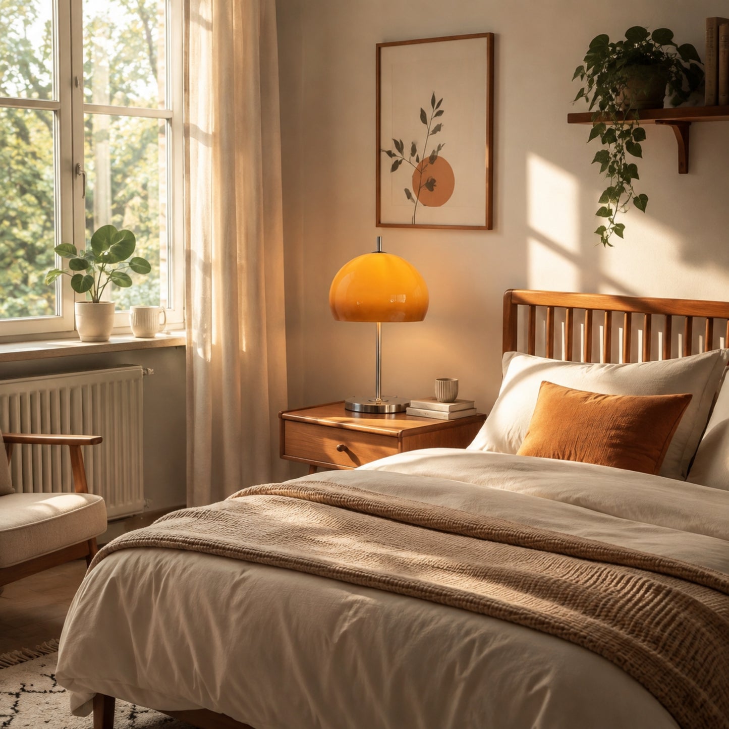 lampe champignon orange chambre retro 70