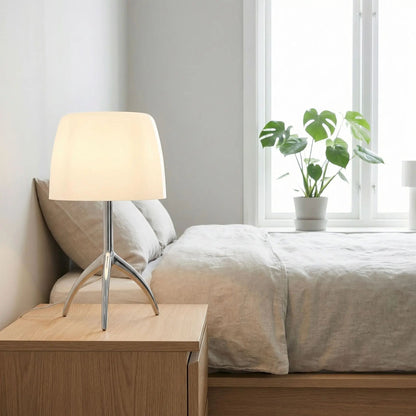 Lampe champignon orange Verre Soufflé beige base chrome table chevet