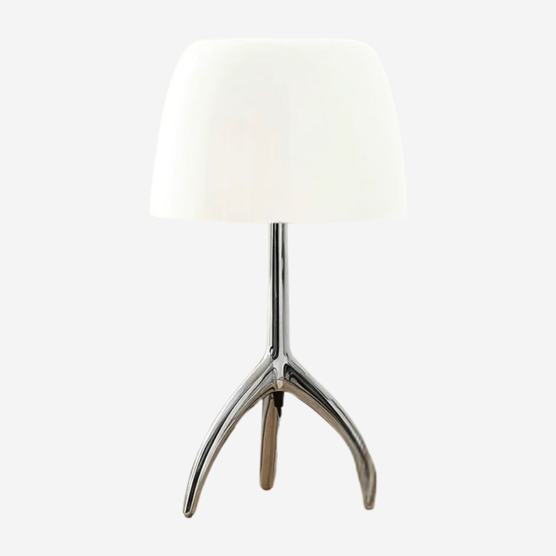 Lampe champignon orange Verre Soufflé blanc base chrome fiche produit