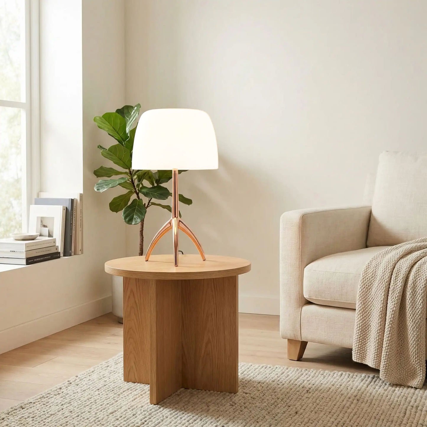 Lampe champignon orange Verre Soufflé blanc base cuivre table séjour