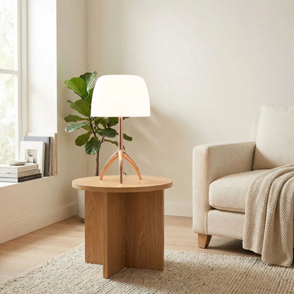 Lampe champignon orange Verre Soufflé blanc base cuivre table séjour
