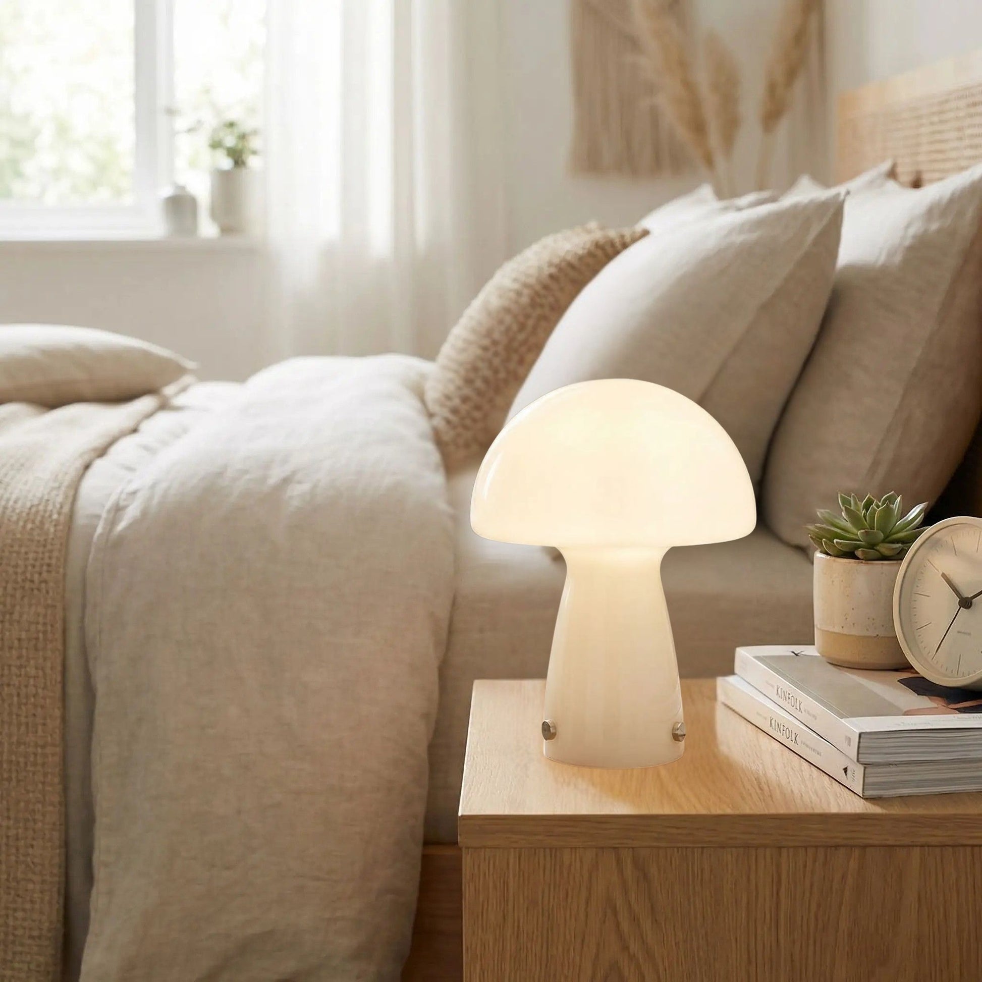Lampe champignon orange Vintage 70 table chevet blanc rétro