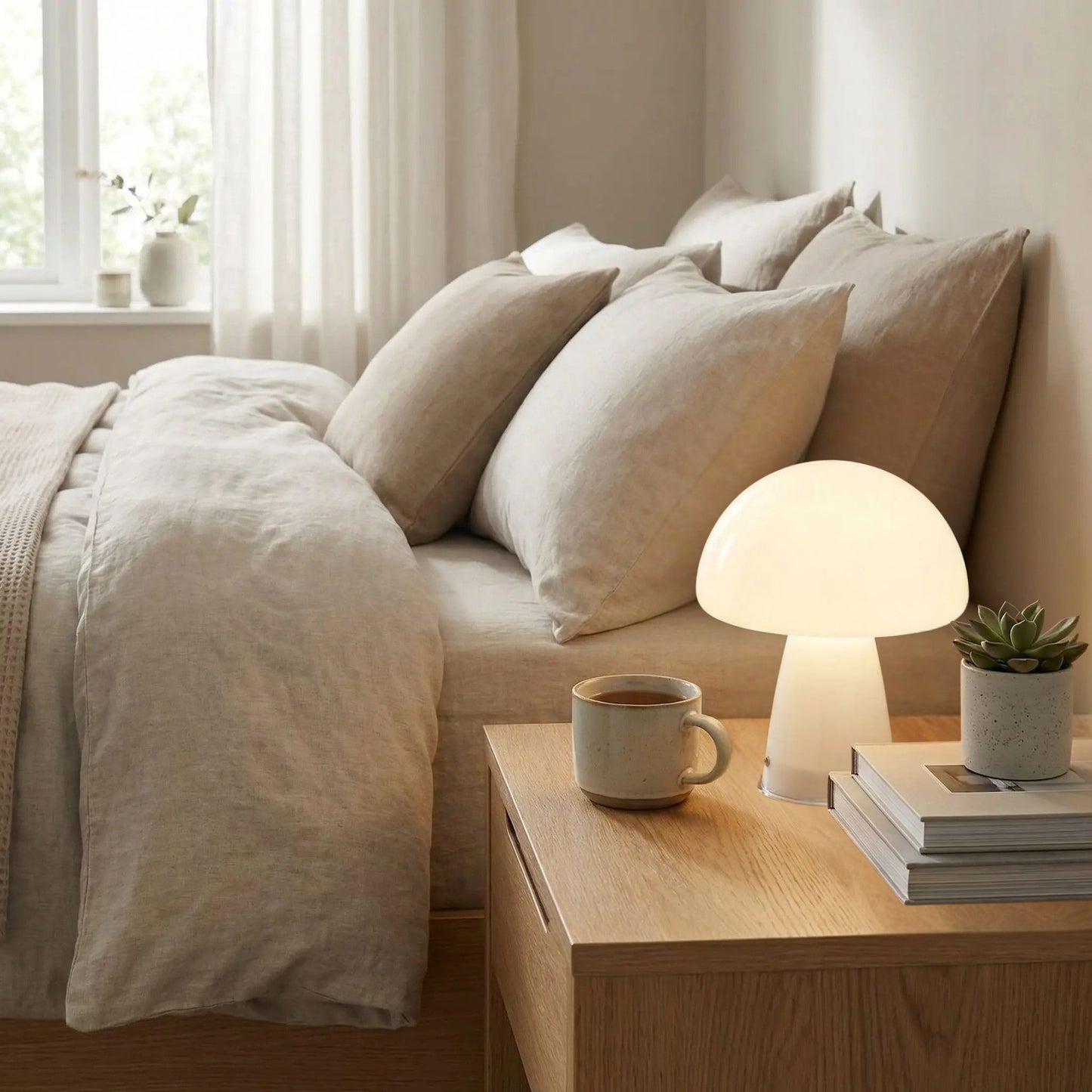 Lampe champignon orange Vintage 70 table de lit blanc rétro