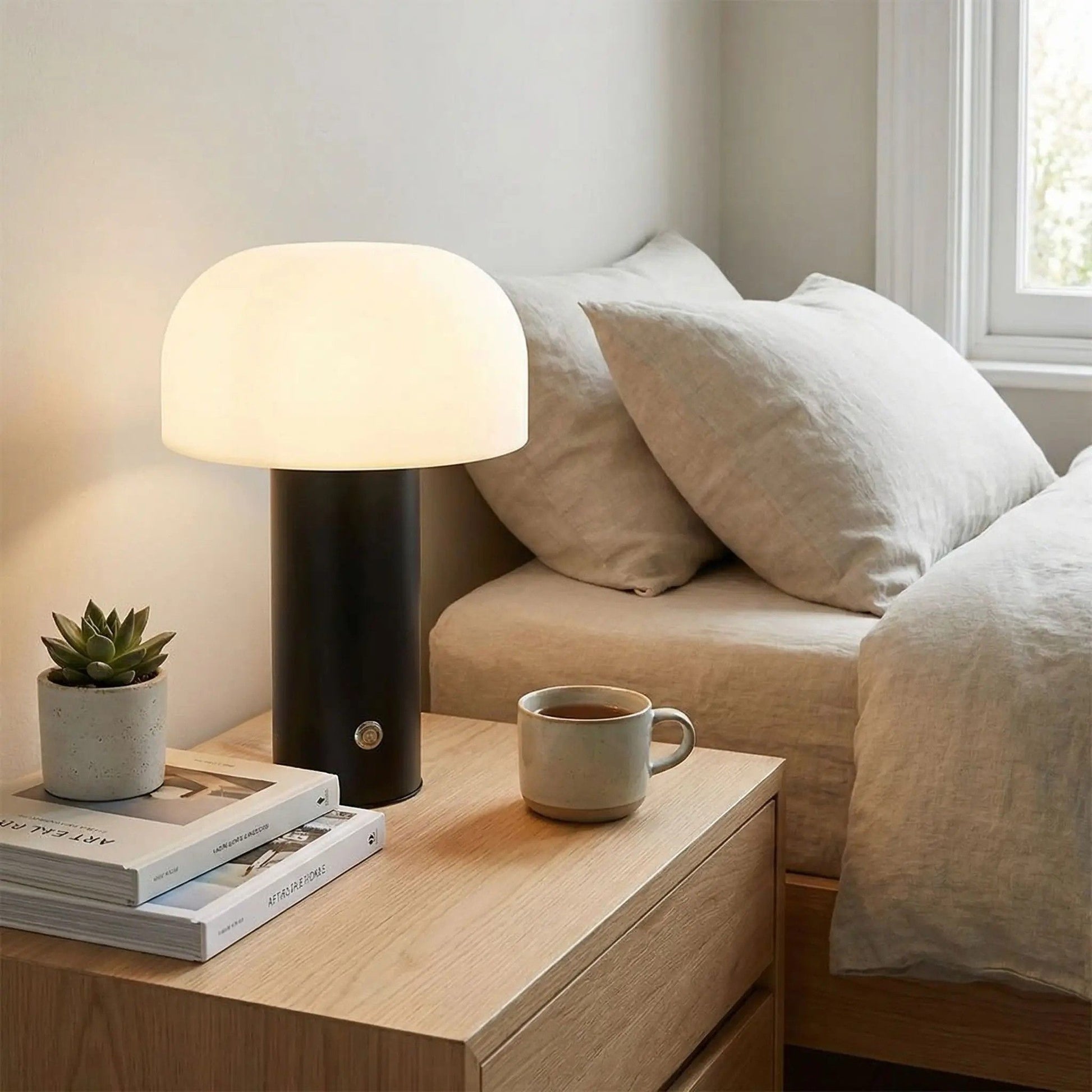 lampe champignon orange couleur noir chevet temperature blanc chaud tactile rechargeable