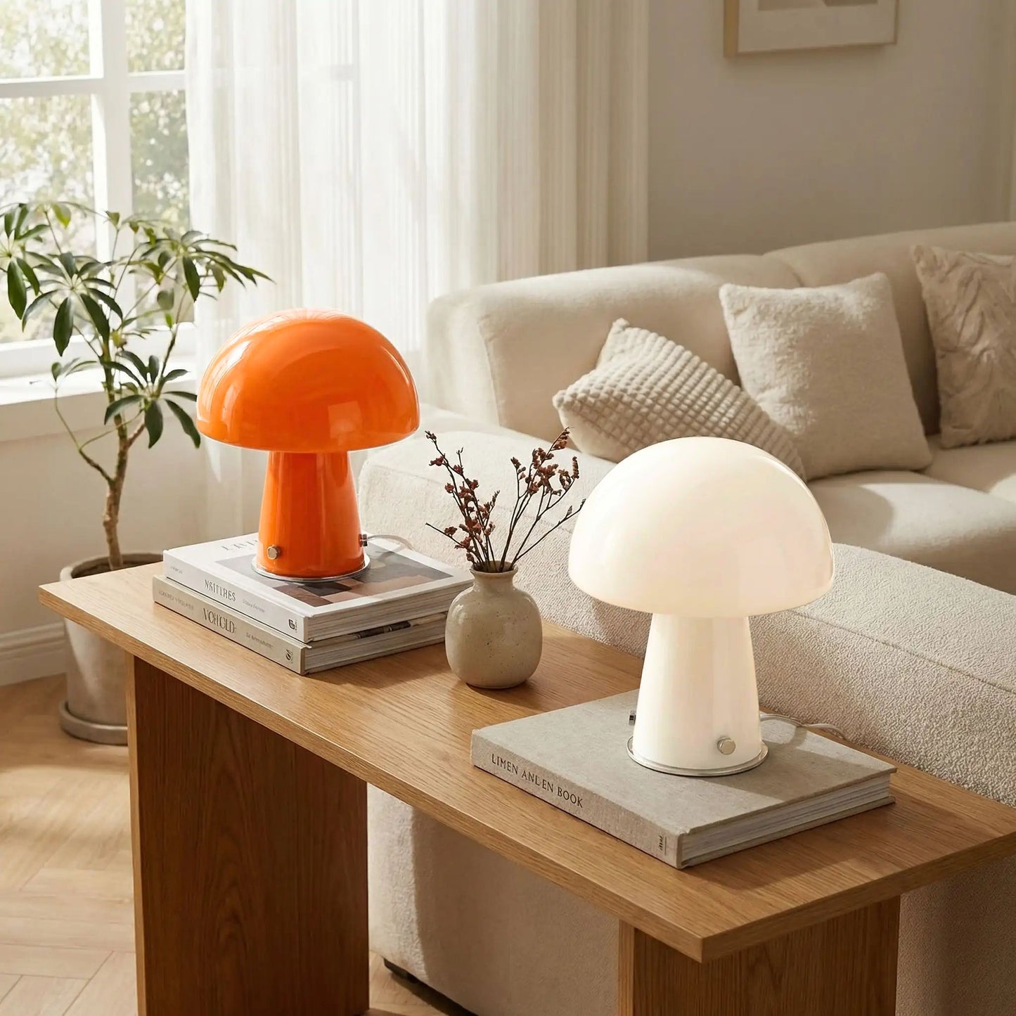 Lampe champignon orange Vintage 70 couleur orange et blanc rétro