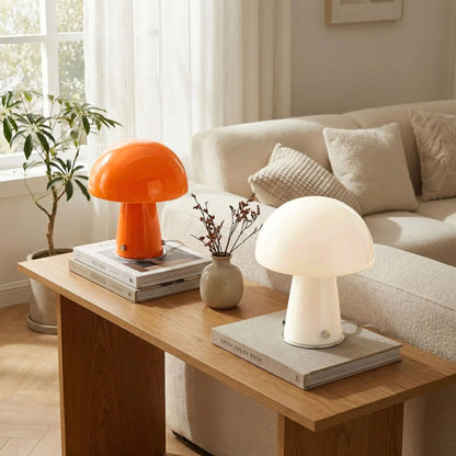 Lampe champignon orange Vintage 70 couleur orange et blanc rétro