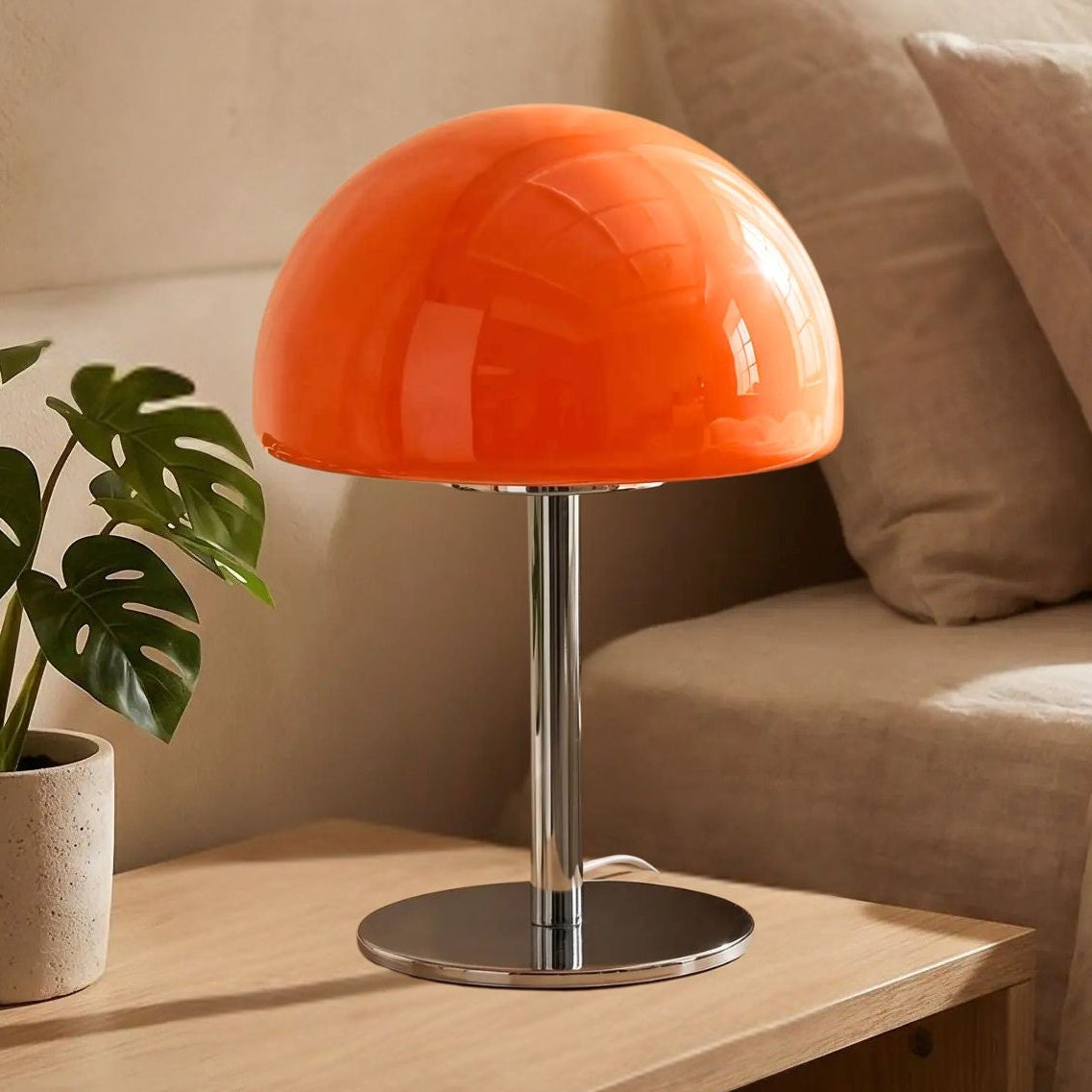 Lampe champignon orange USB style retro couleur orange table chevet ambiance cosy et vintage