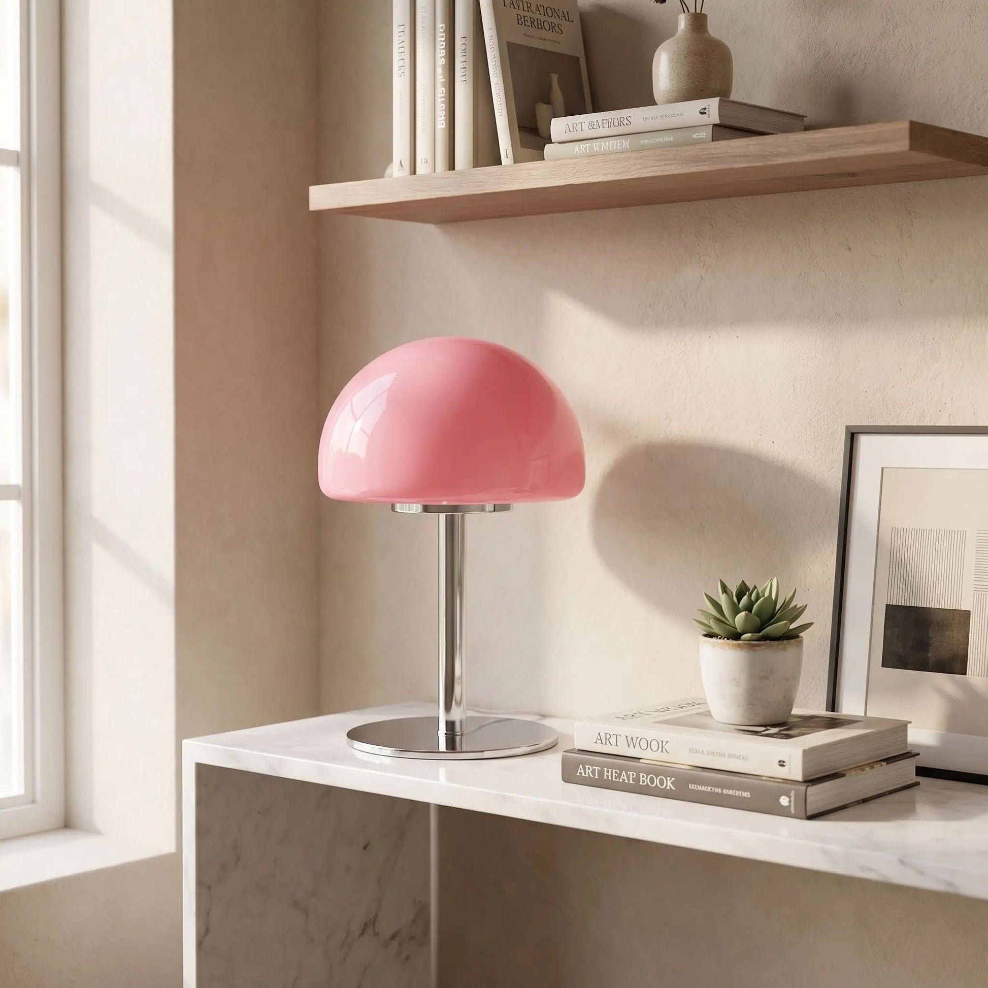 Lampe champignon orange USB style retro rose bureau ambiance cosy vintage
