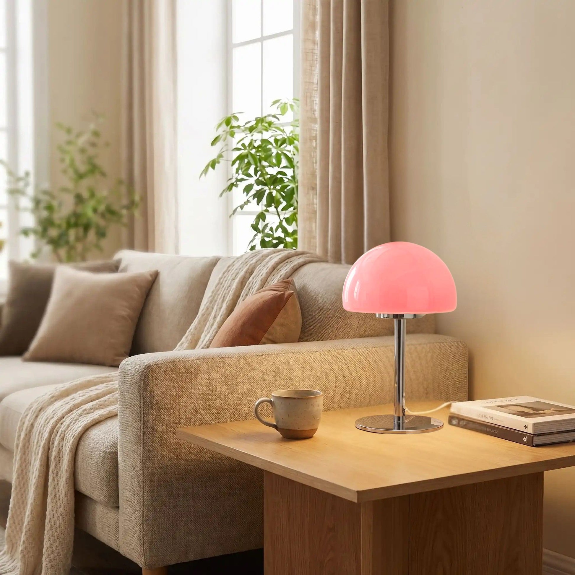 Lampe champignon orange USB style retro rose séjour ambiance cosy vintage