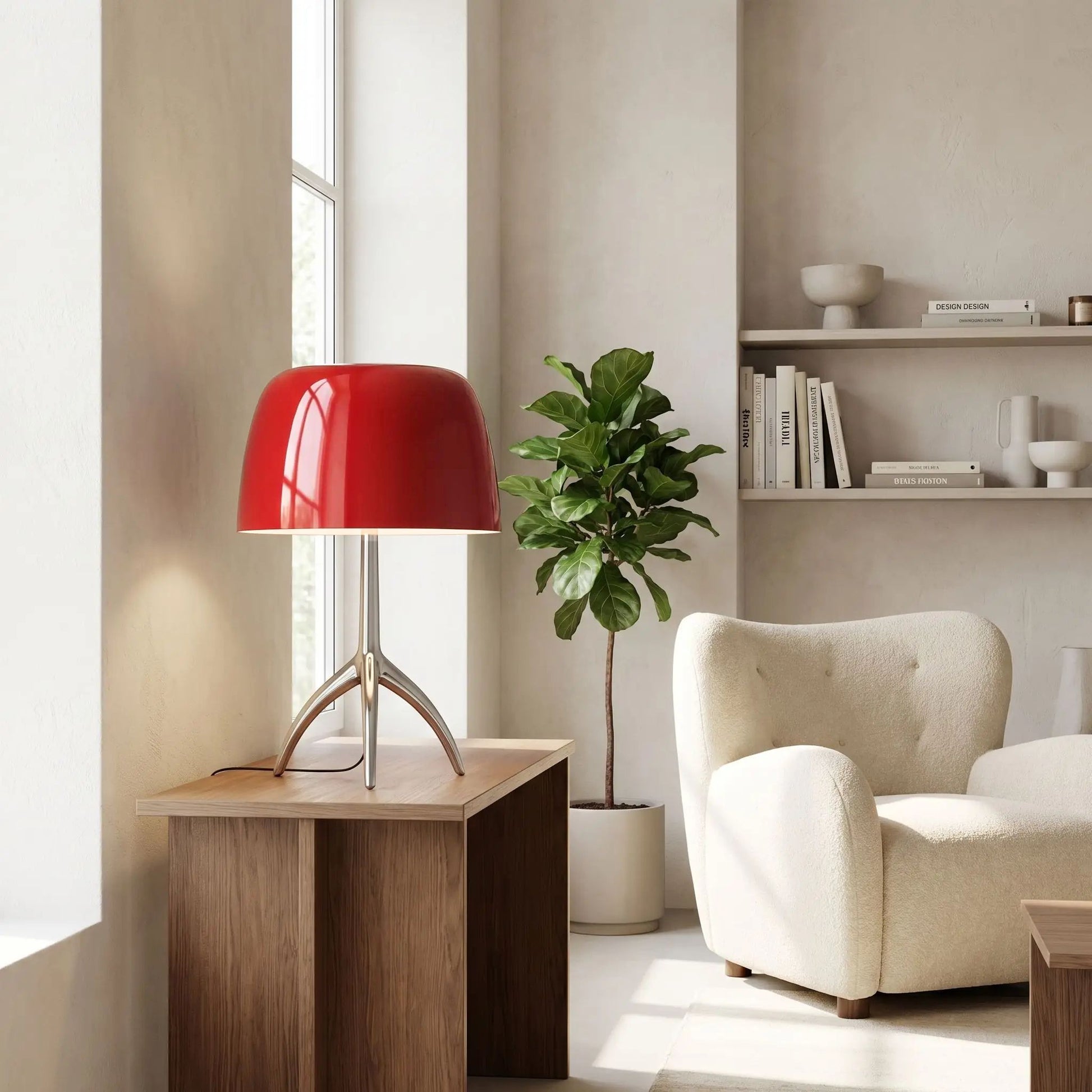 Lampe champignon orange Verre Soufflé rouge vin chrome table séjour