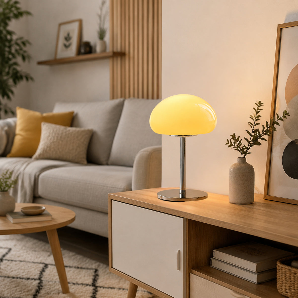 lampe champignon orange creme salle sejour space age 70s