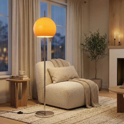 Lampe champignon orange Rétro 70 séjour interrupteur au sol vintage.